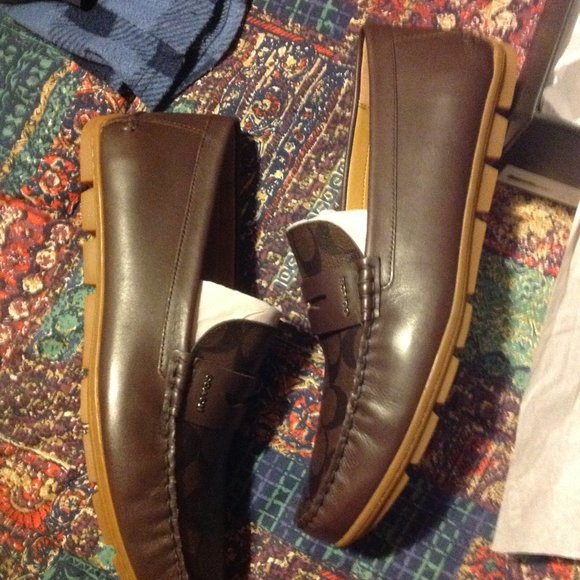 Coach Men's Mott Dark Brown Leather & Coated Canvas Drivers(Loafers) -11.5D -NIB - Picture 2 of 10